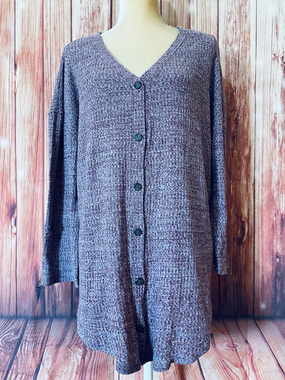 Women’s XXXL (21) Sweater No Boundaries Purple Waffle Knit Button Down Light